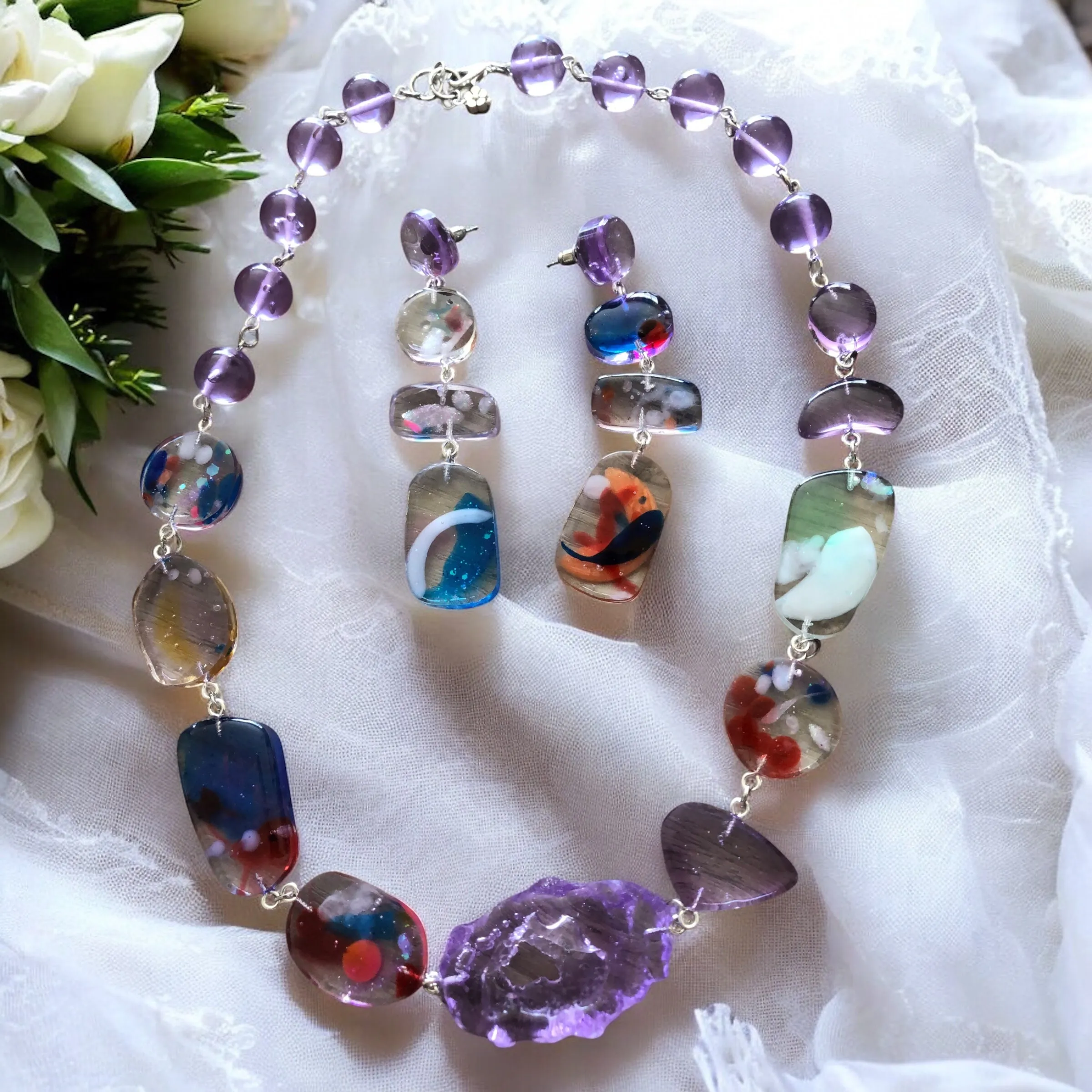 Rainbow Whispers" Resin Stone Jewelry Set