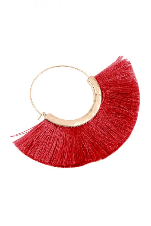 Red Fan Fringe Hoop Earrings