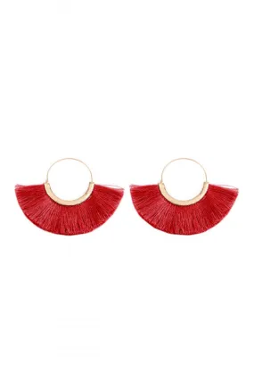 Red Fan Fringe Hoop Earrings