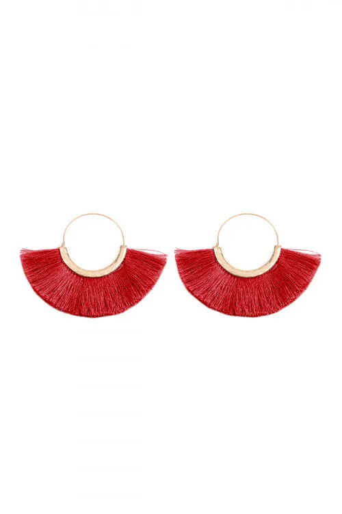 Red Fan Fringe Hoop Earrings