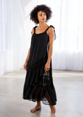 Sheer Black Tiered Sleeveless Midi Dress
