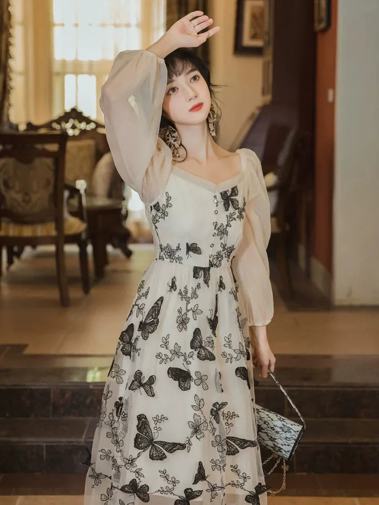 Sheer Butterfly Chic Dress Retro