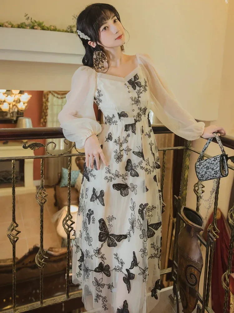Sheer Butterfly Chic Dress Retro