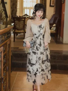 Sheer Butterfly Chic Dress Retro