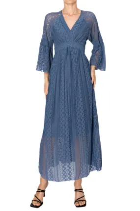 SLATE BLUE  LACE LINED LONG DRESS