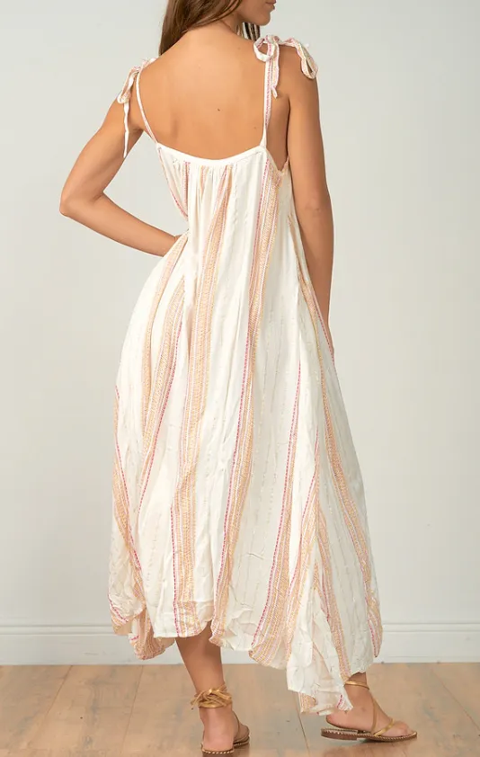 Sleeveless Tie Shoulder Striped Maxi Dress