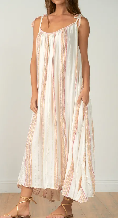 Sleeveless Tie Shoulder Striped Maxi Dress