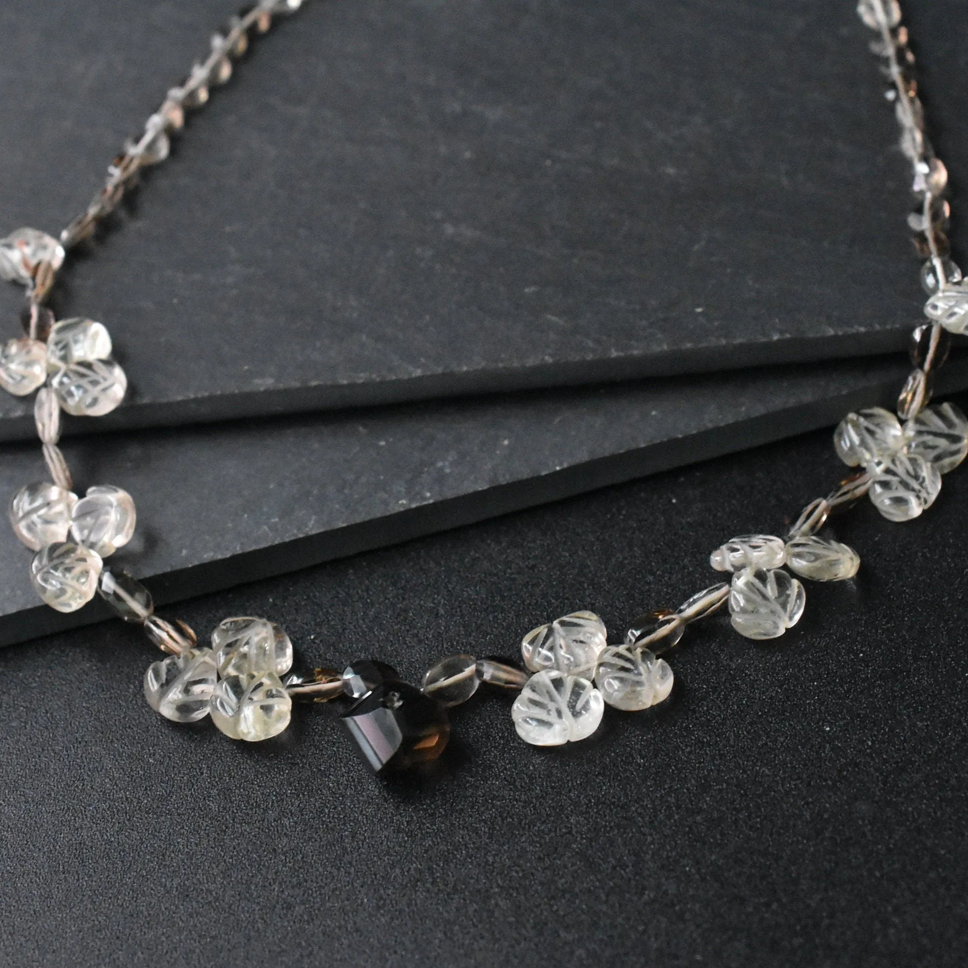 Smoky and Clear Quartz Crystal Bloom Necklace