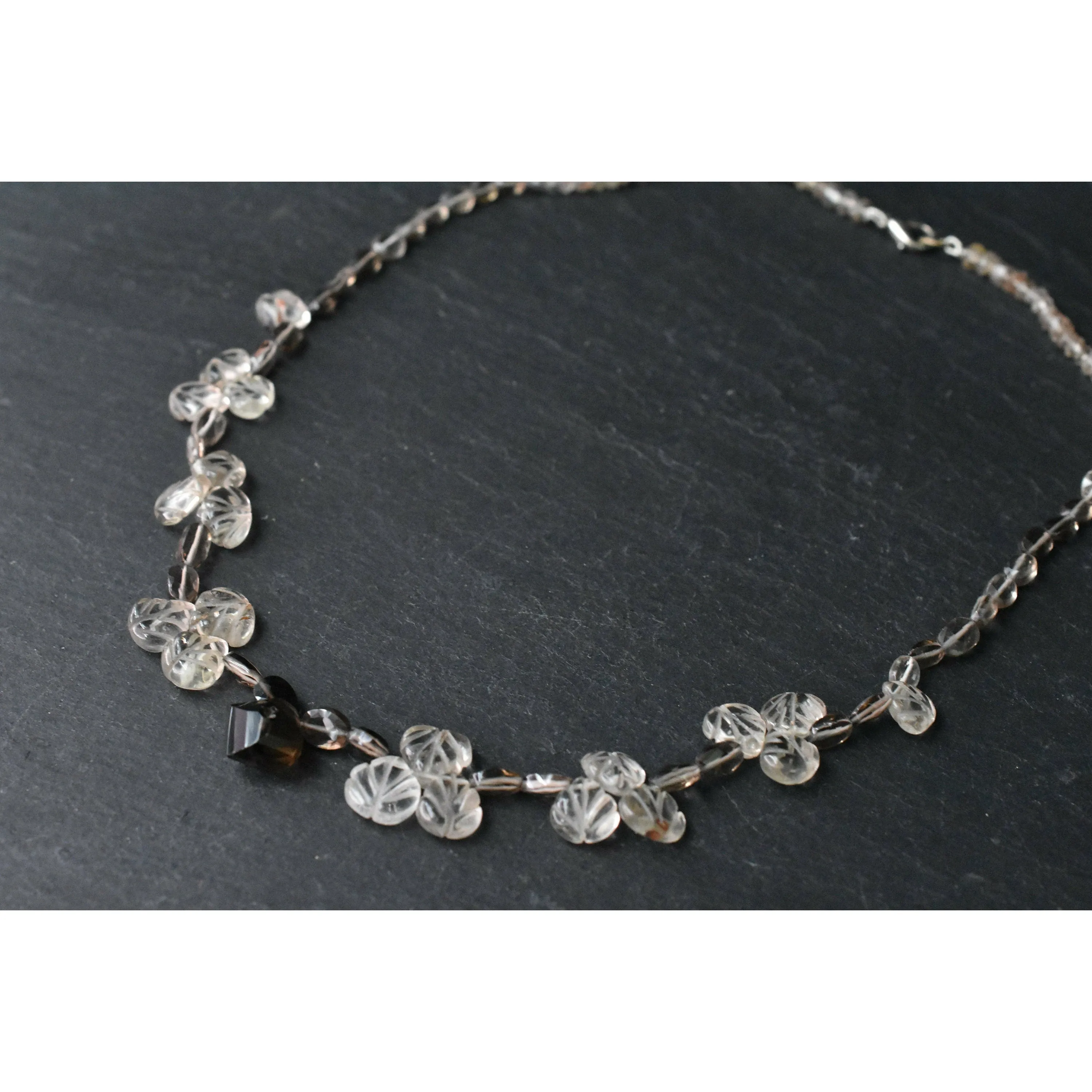 Smoky and Clear Quartz Crystal Bloom Necklace