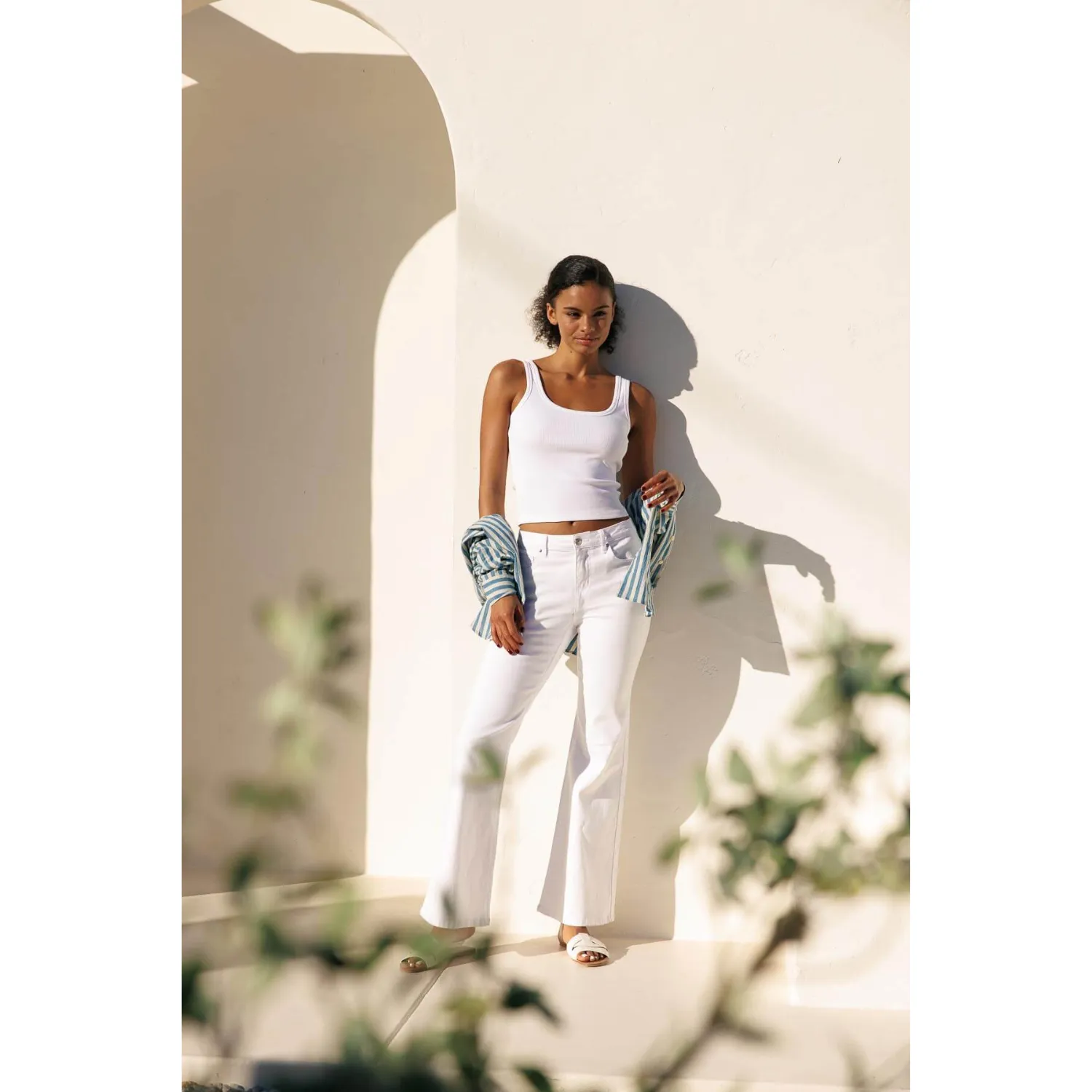 Soft Stretchy High Rise Everyday Flare Jeans - White