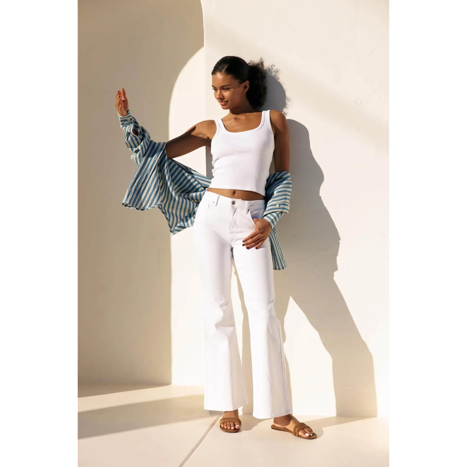 Soft Stretchy High Rise Everyday Flare Jeans - White