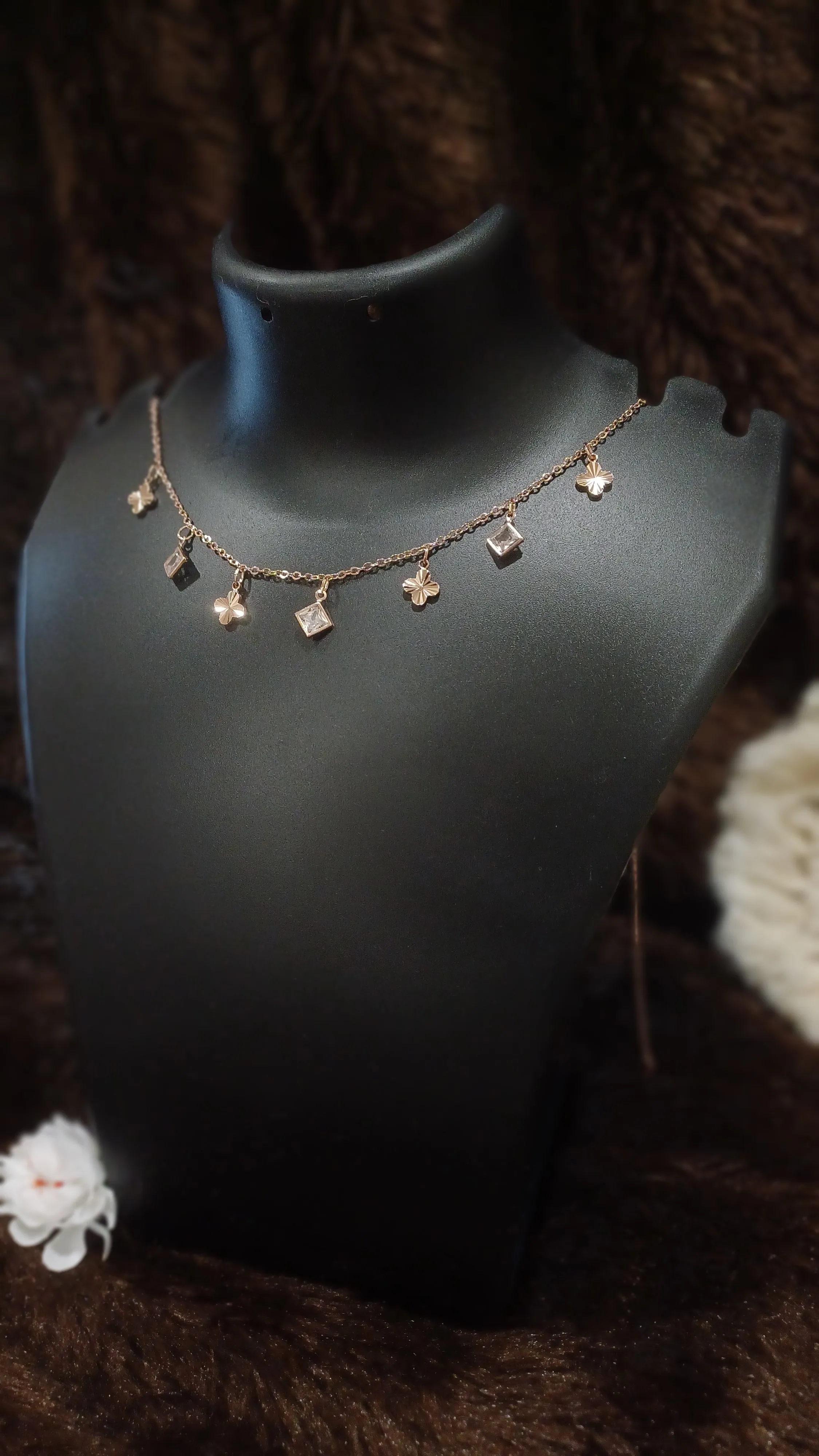 Statement necklace with hanging chimes_AD stones_ anti tarnish