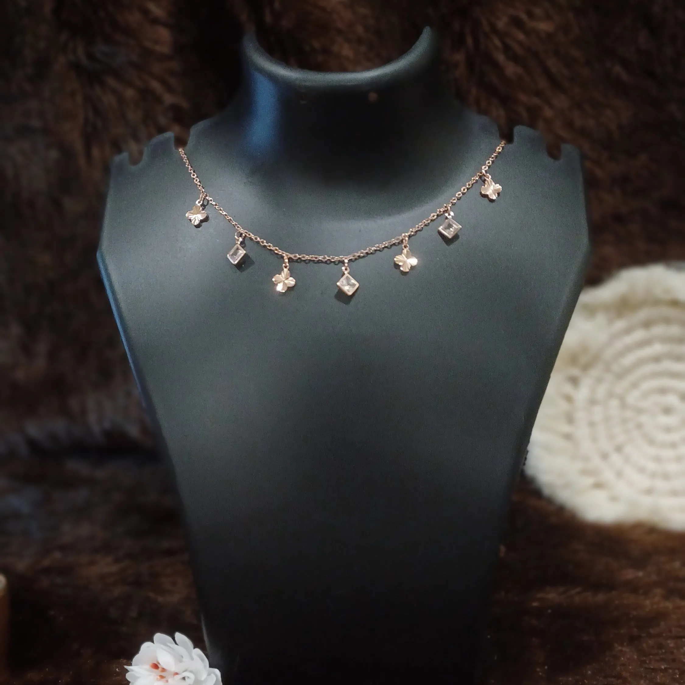 Statement necklace with hanging chimes_AD stones_ anti tarnish