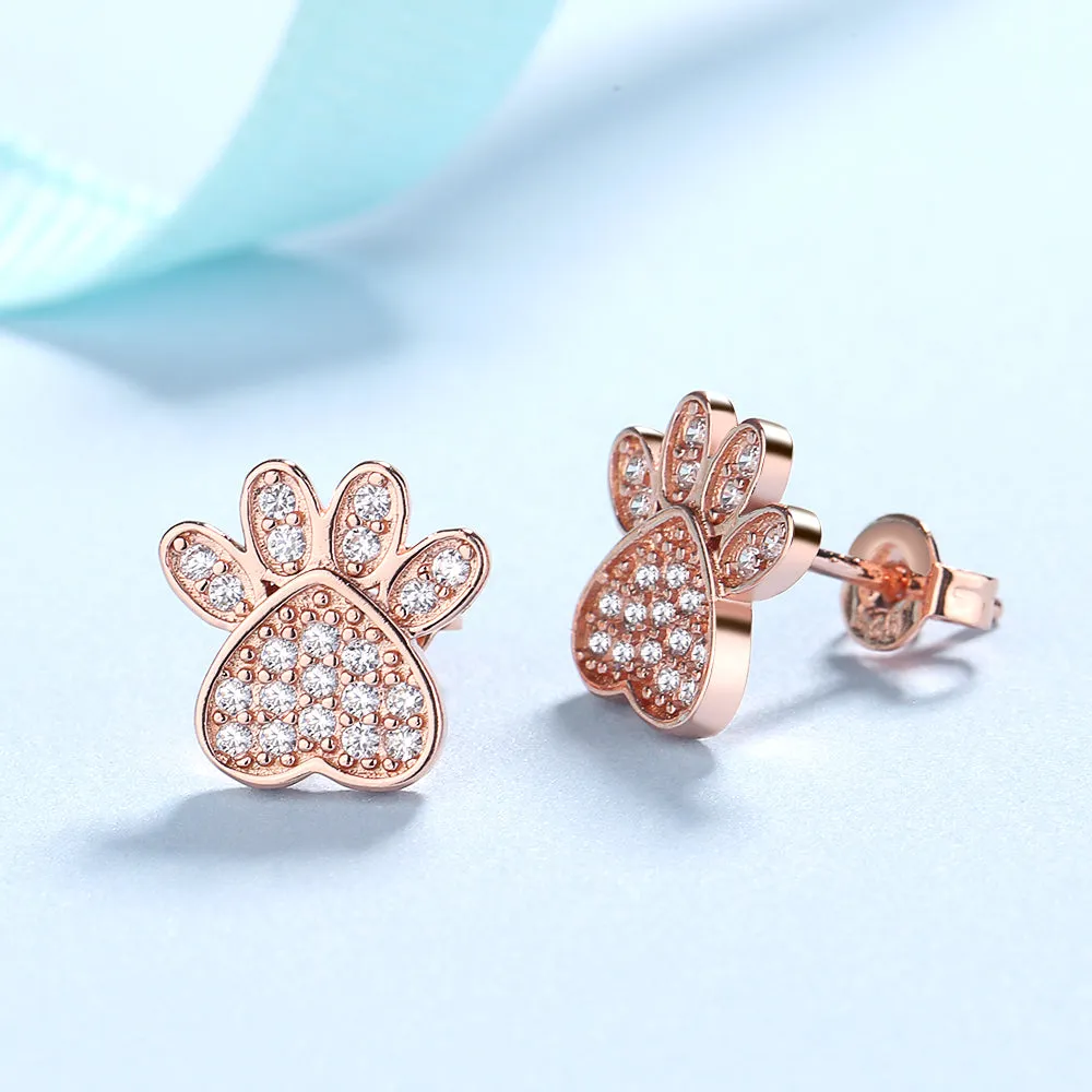 Sterling Silver Crystal Paw Stud Earrings