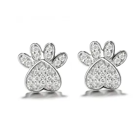 Sterling Silver Crystal Paw Stud Earrings