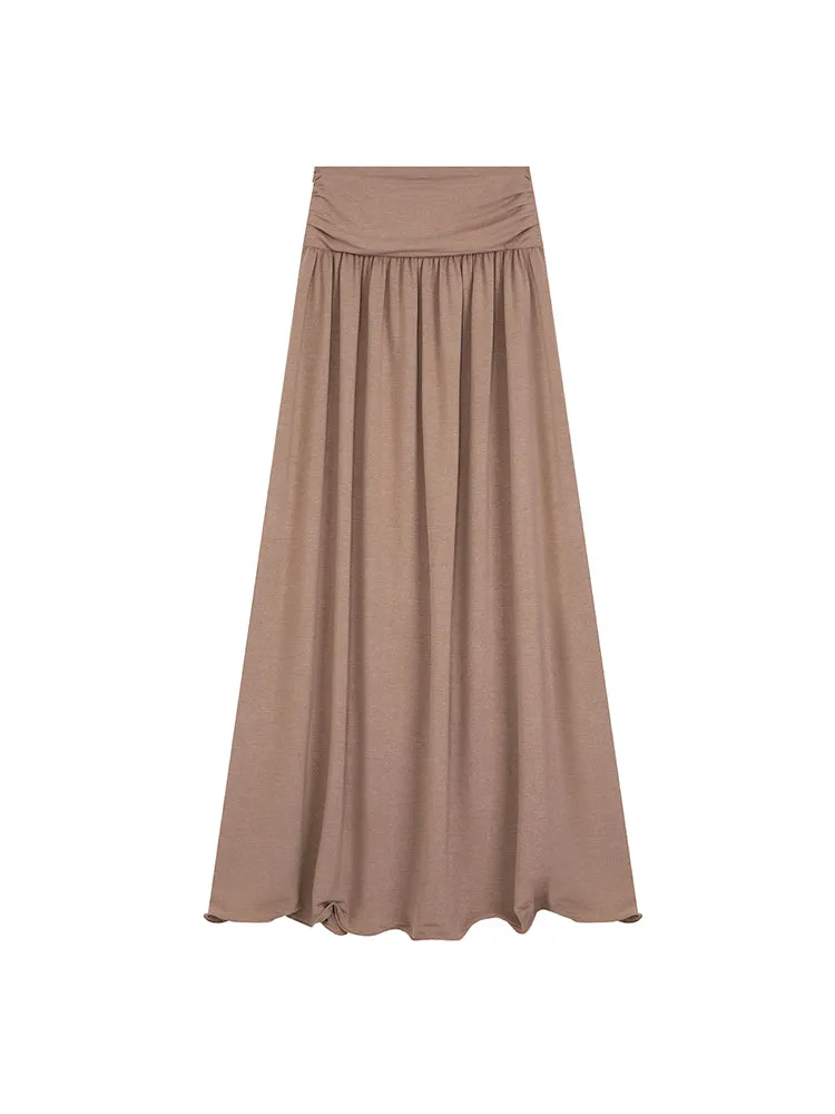 Stretch Classy Chic Thin Plain Flare A-Line Long-Skirt