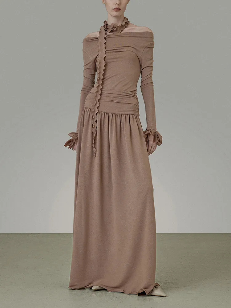 Stretch Classy Chic Thin Plain Flare A-Line Long-Skirt