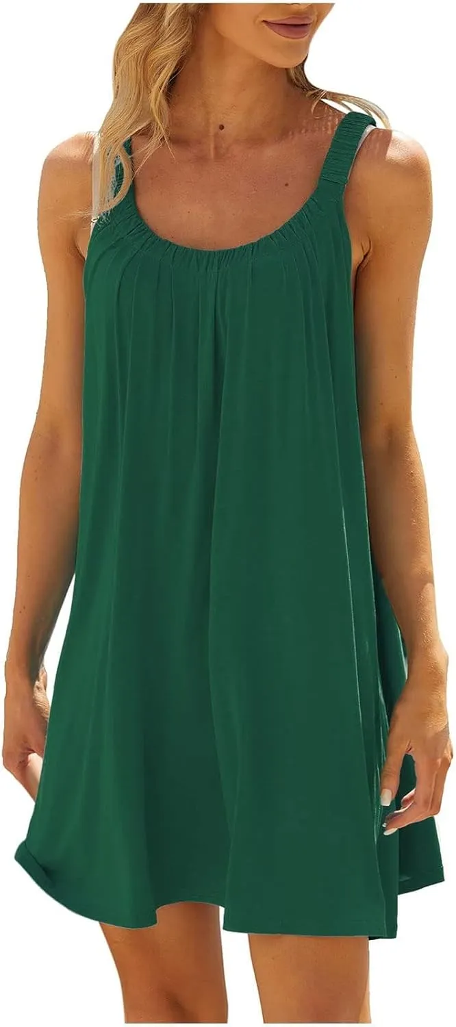 Summer Casual Dresses for Women 2025 Beach Vacation Trendy Sleeveless Mini Dress Solid Color Tank Dress