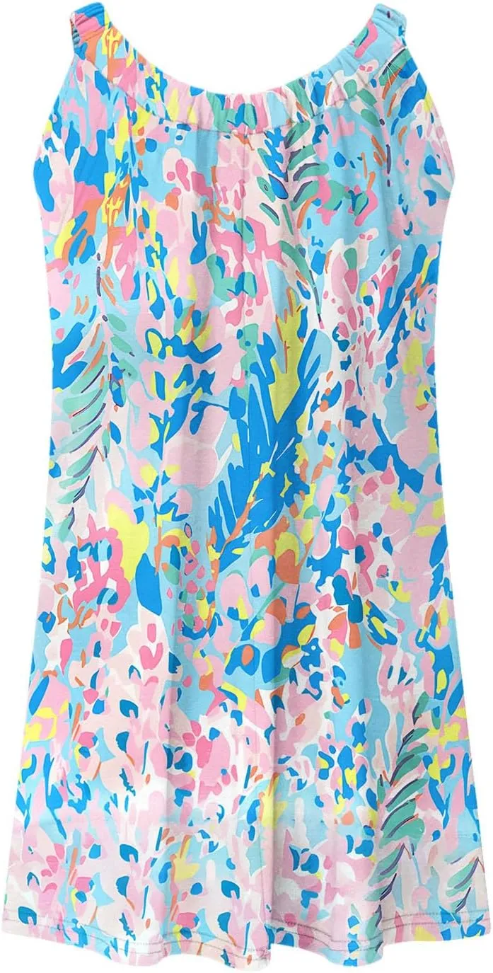 Summer Mini Dress for Women Beach Vacation Floral Dress Boho Flowy Sundress Sleeveless Hawaiian Cruise Dress