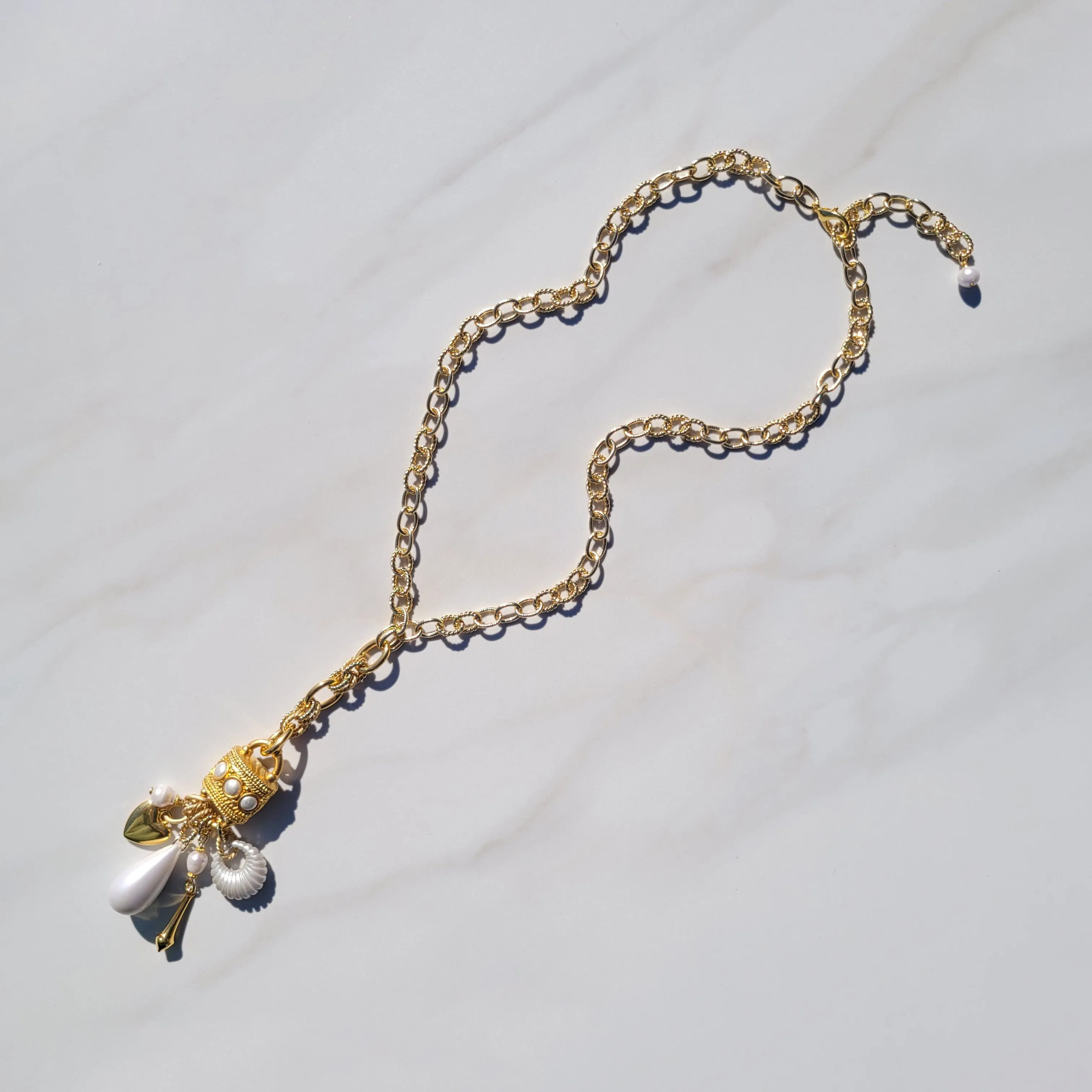 Sylvie Gabrielli My Heart Under Lock and Key Necklace with Vintage Elements and Freshwater Pearls, Handmade Women's Necklace
