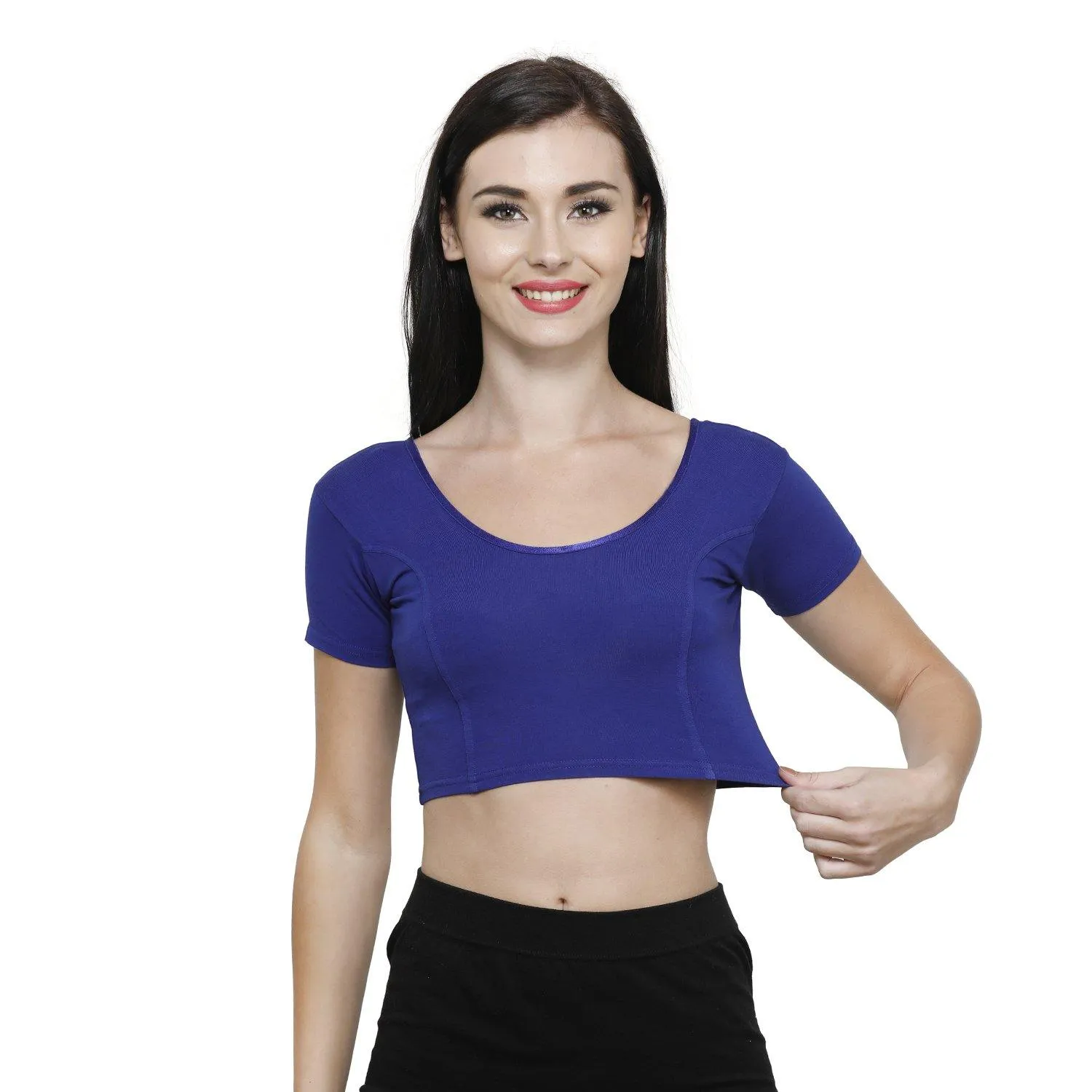 Vami Women's Cotton Stretchable Readymade Blouses - Ink Blue