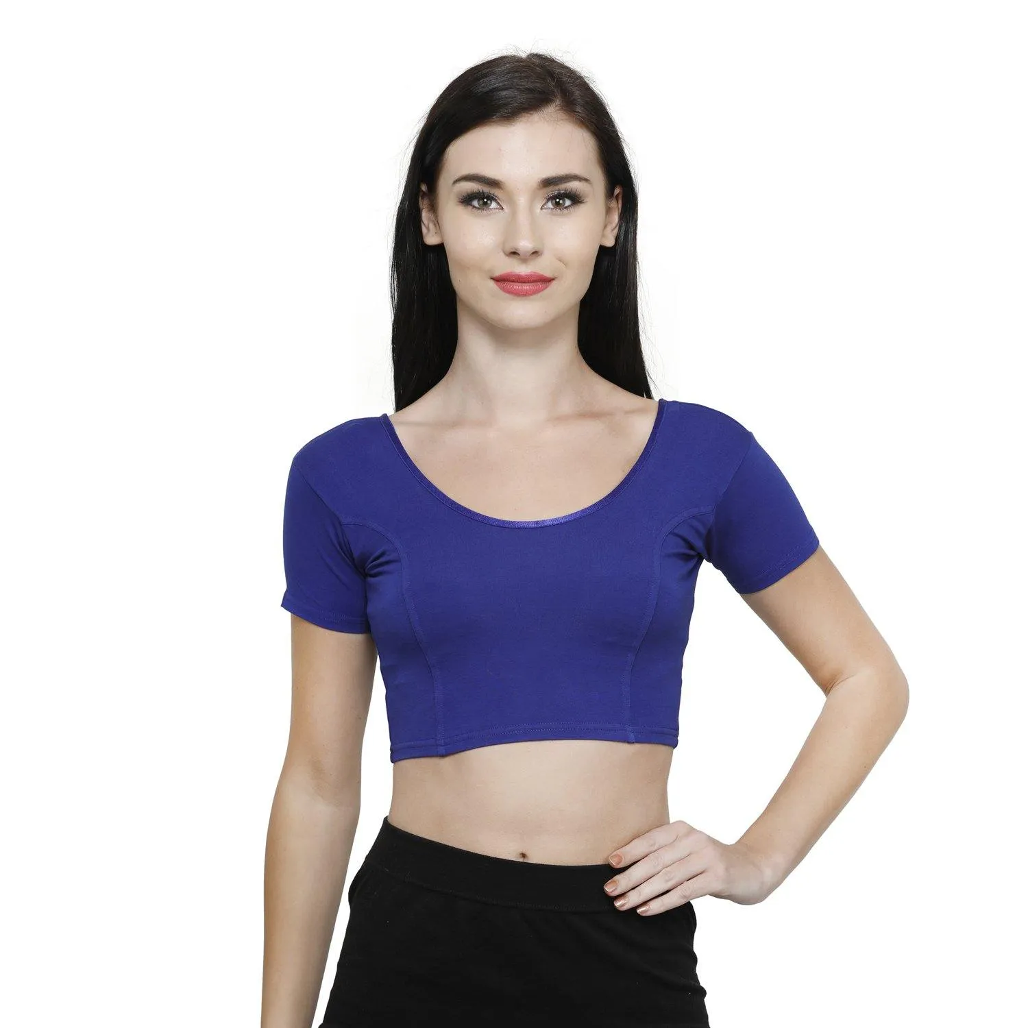 Vami Women's Cotton Stretchable Readymade Blouses - Ink Blue