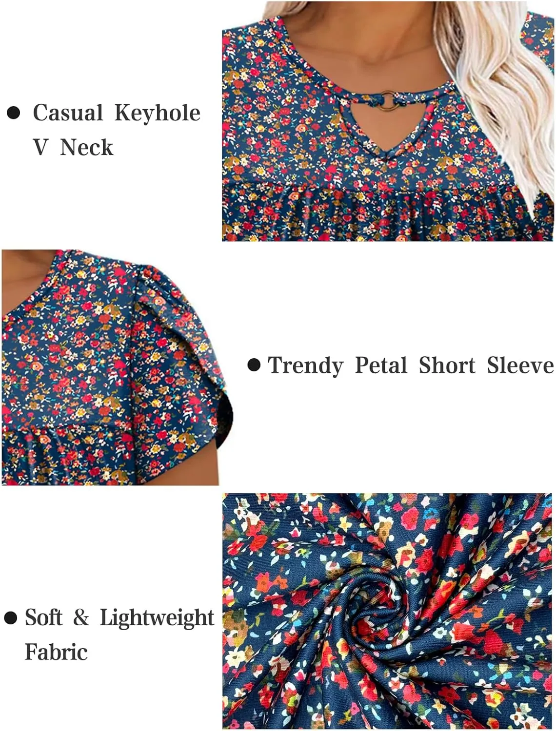 VISLILY Womens-Plus-Size-Summer-Tops Chic Keyhole V Neck T Shirts Cute Petal Short Sleeve Blouses Flowy Pleated Tunics XL-5XL