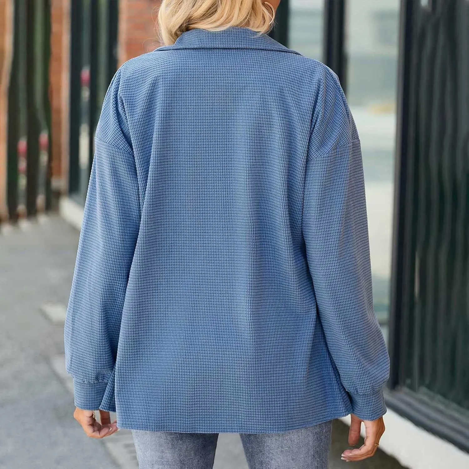 Women 2024 Long Sleeve Button Down Shirts Jacket Casual Cardigan Sweater Loose Soft Coats with Pocket