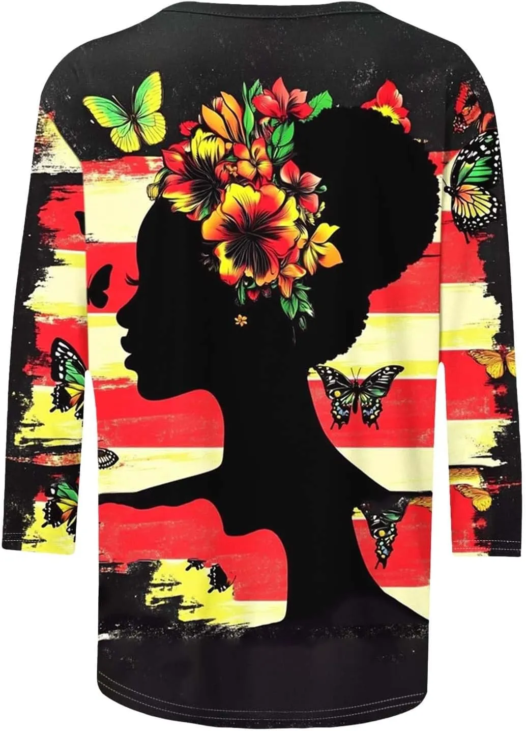 Women Black History Month Shirts African American Pride Crewneck Tunic 3/4 Length Sleeve Tops Plus Size Tees