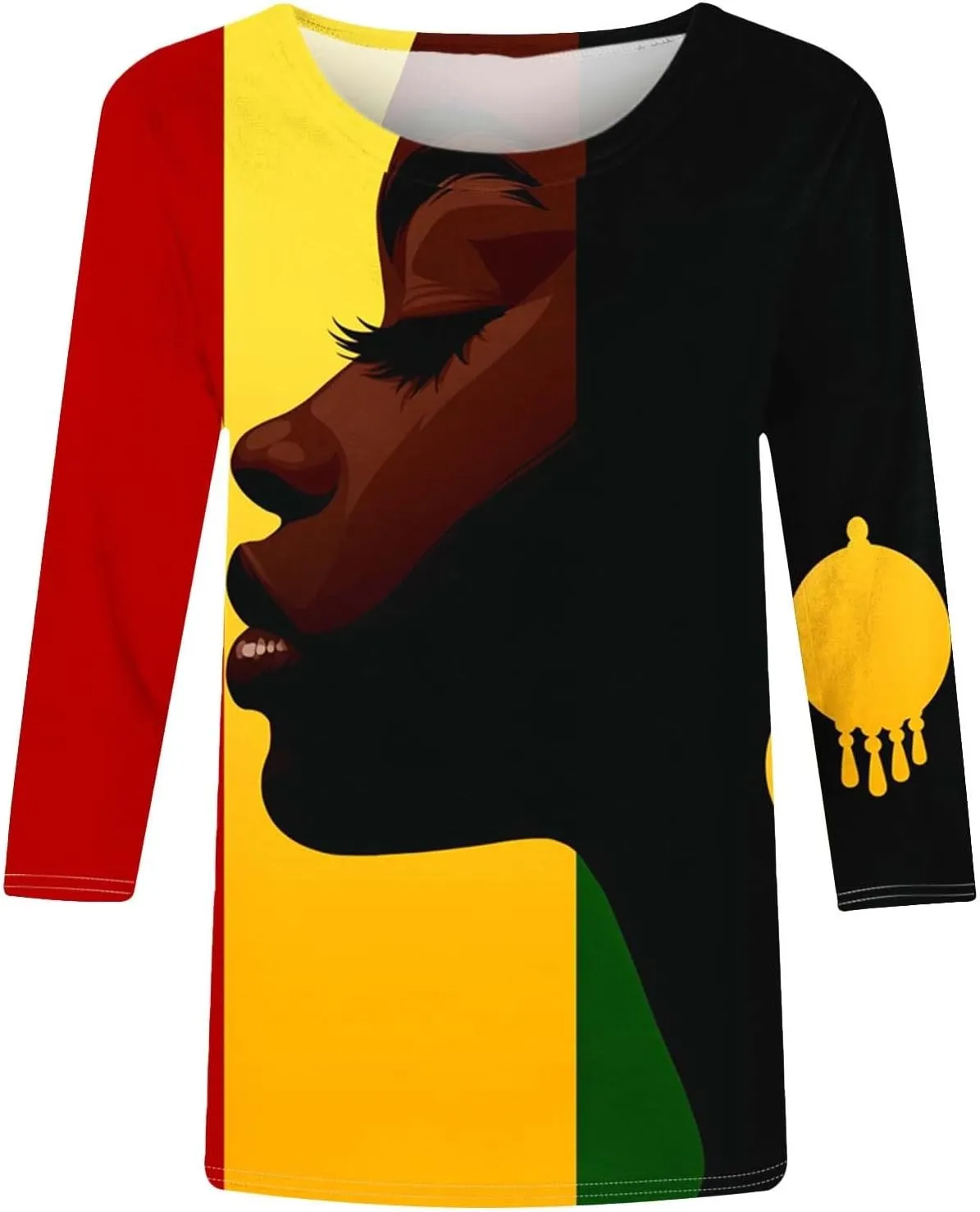 Women Black History Month Shirts African American Pride Crewneck Tunic 3/4 Length Sleeve Tops Plus Size Tees