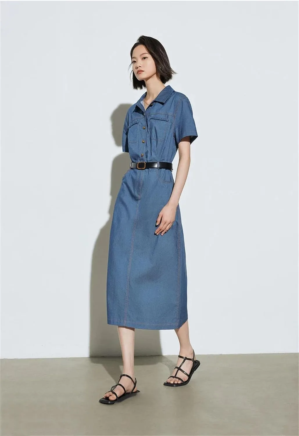 Women Denim Dress Shirt Skirt