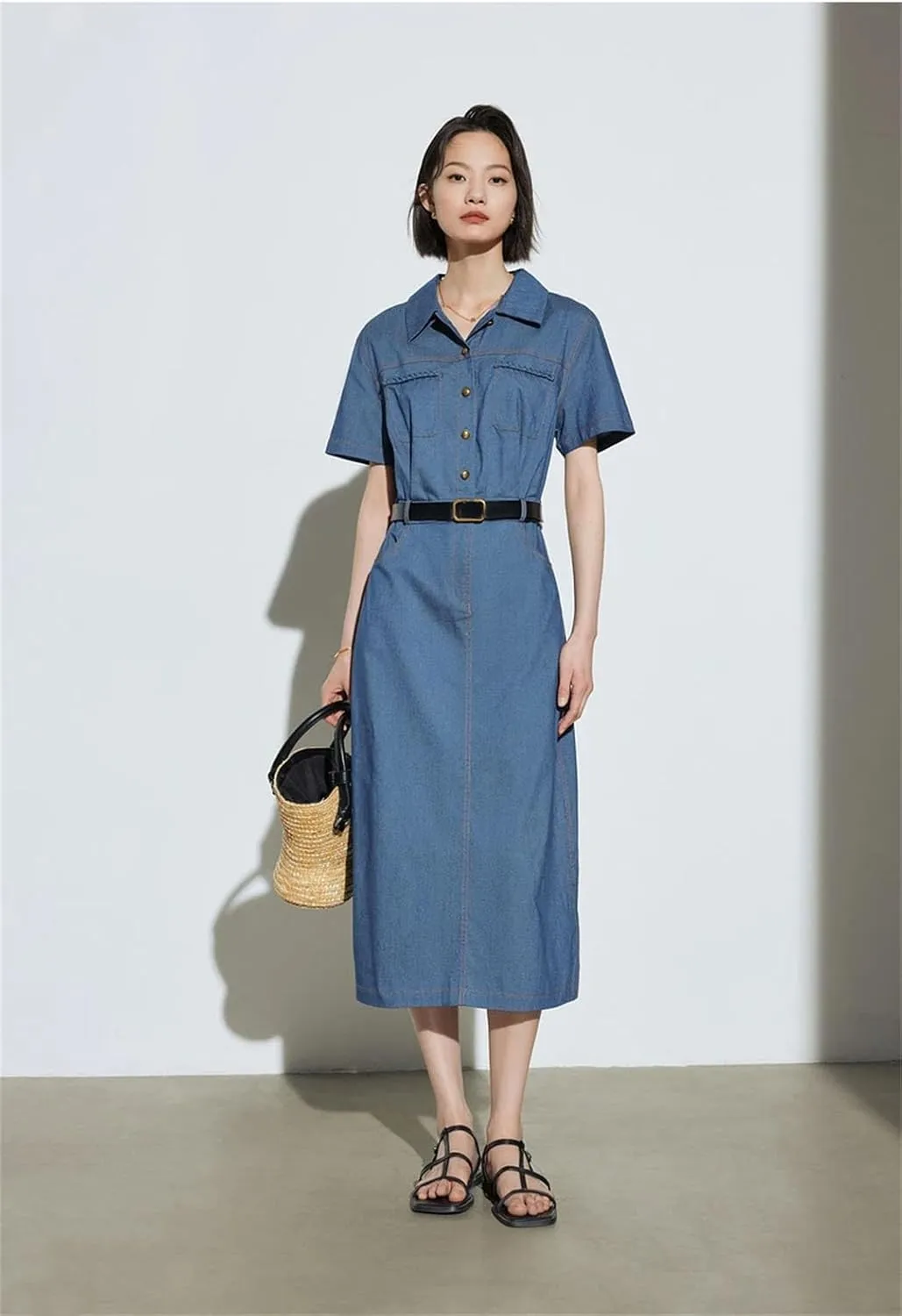 Women Denim Dress Shirt Skirt
