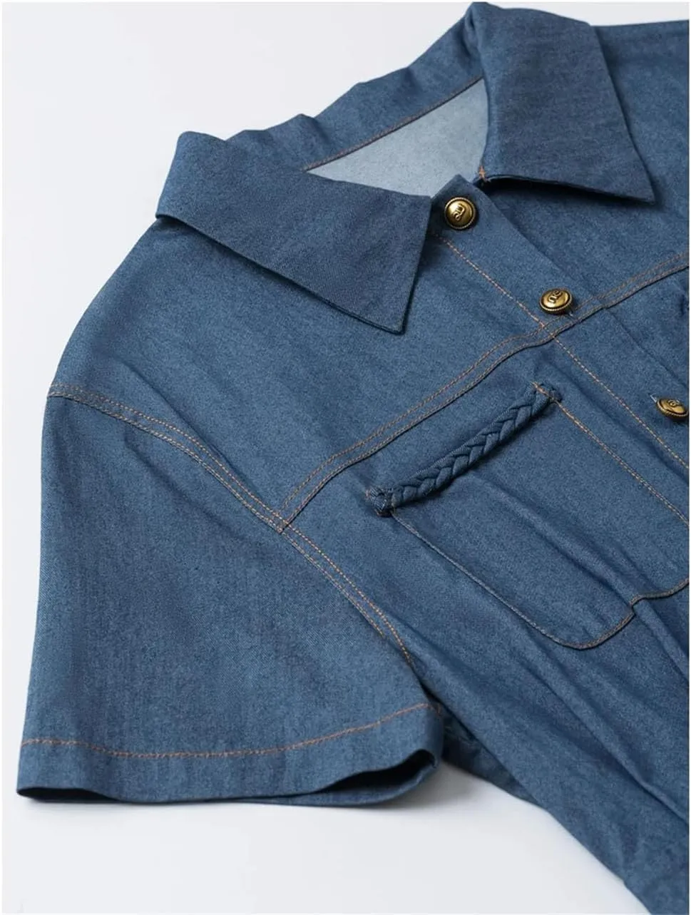 Women Denim Dress Shirt Skirt