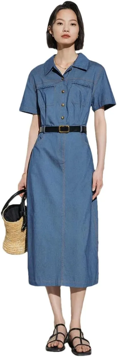 Women Denim Dress Shirt Skirt