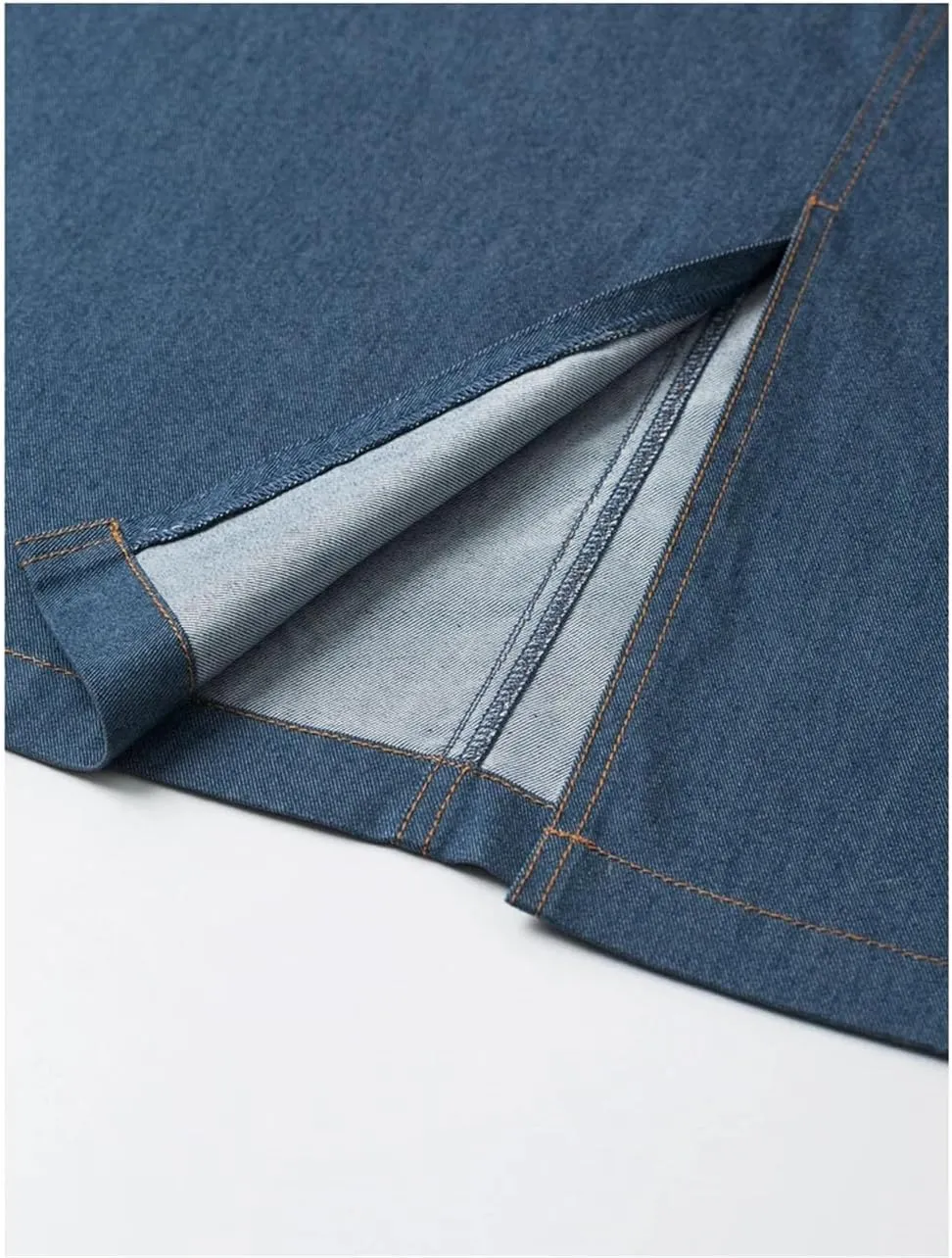 Women Denim Dress Shirt Skirt