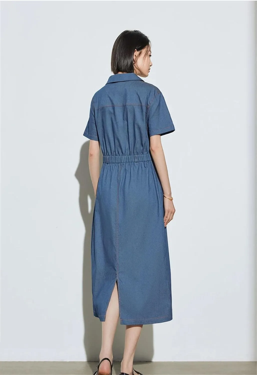 Women Denim Dress Shirt Skirt