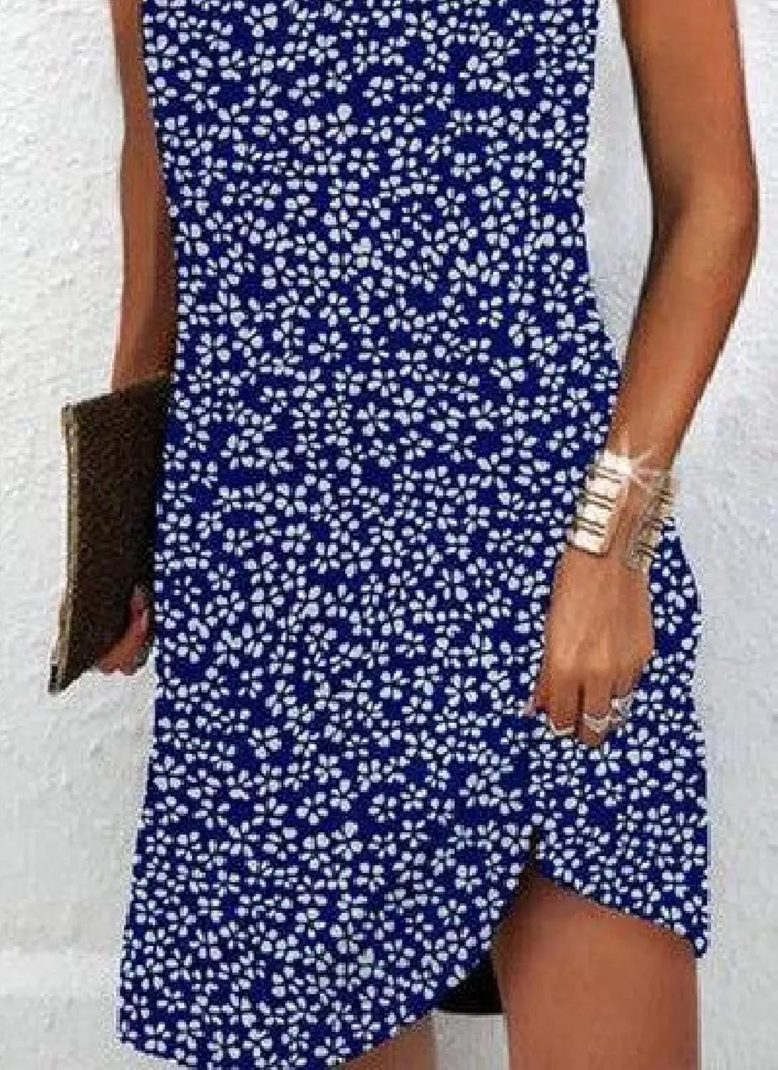 Women's 2025 Summer Fresh Blue Floral Print Chic Halter Sleeveless Casual Shift Fitted Party Wedding Guest Mini Dress