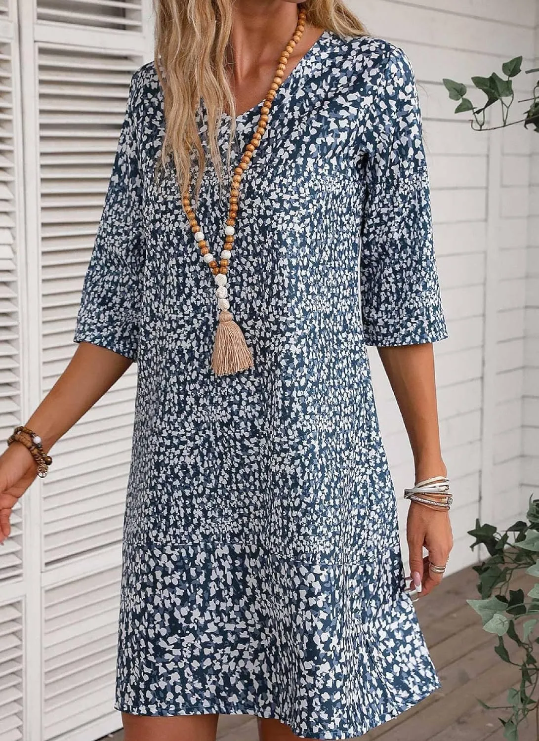 Women's Boho Round Neck Half Sleeve Mini Dress 2025 Spring Summer Elegant Print Shift Beach Vacation Dresses