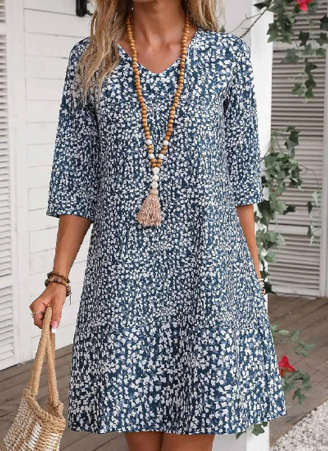 Women's Boho Round Neck Half Sleeve Mini Dress 2025 Spring Summer Elegant Print Shift Beach Vacation Dresses