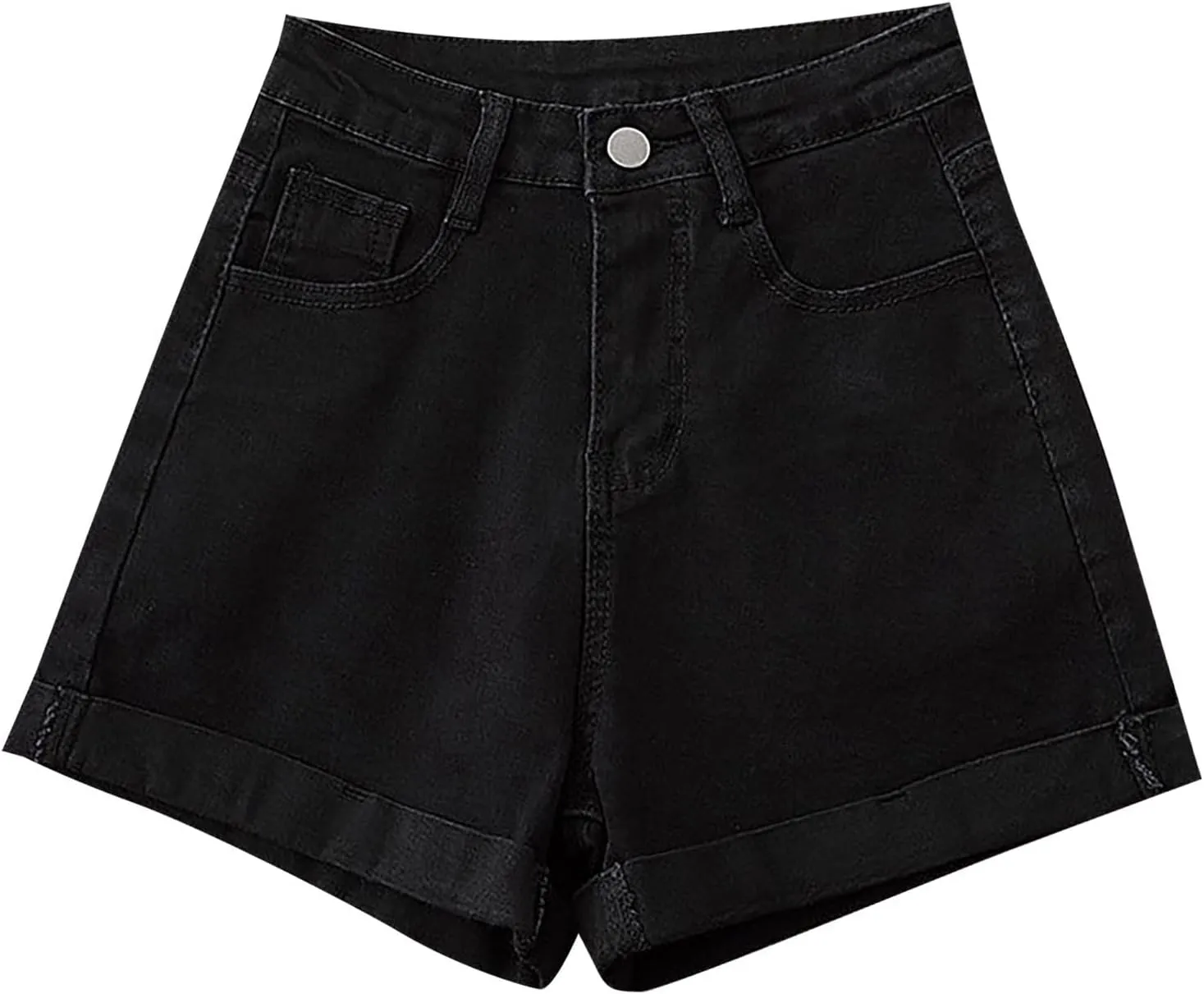 Women's Denim Shorts High Waisted Button Casual Soft Loose with Folded Hem Stretchy Trendy Jeans Shorts