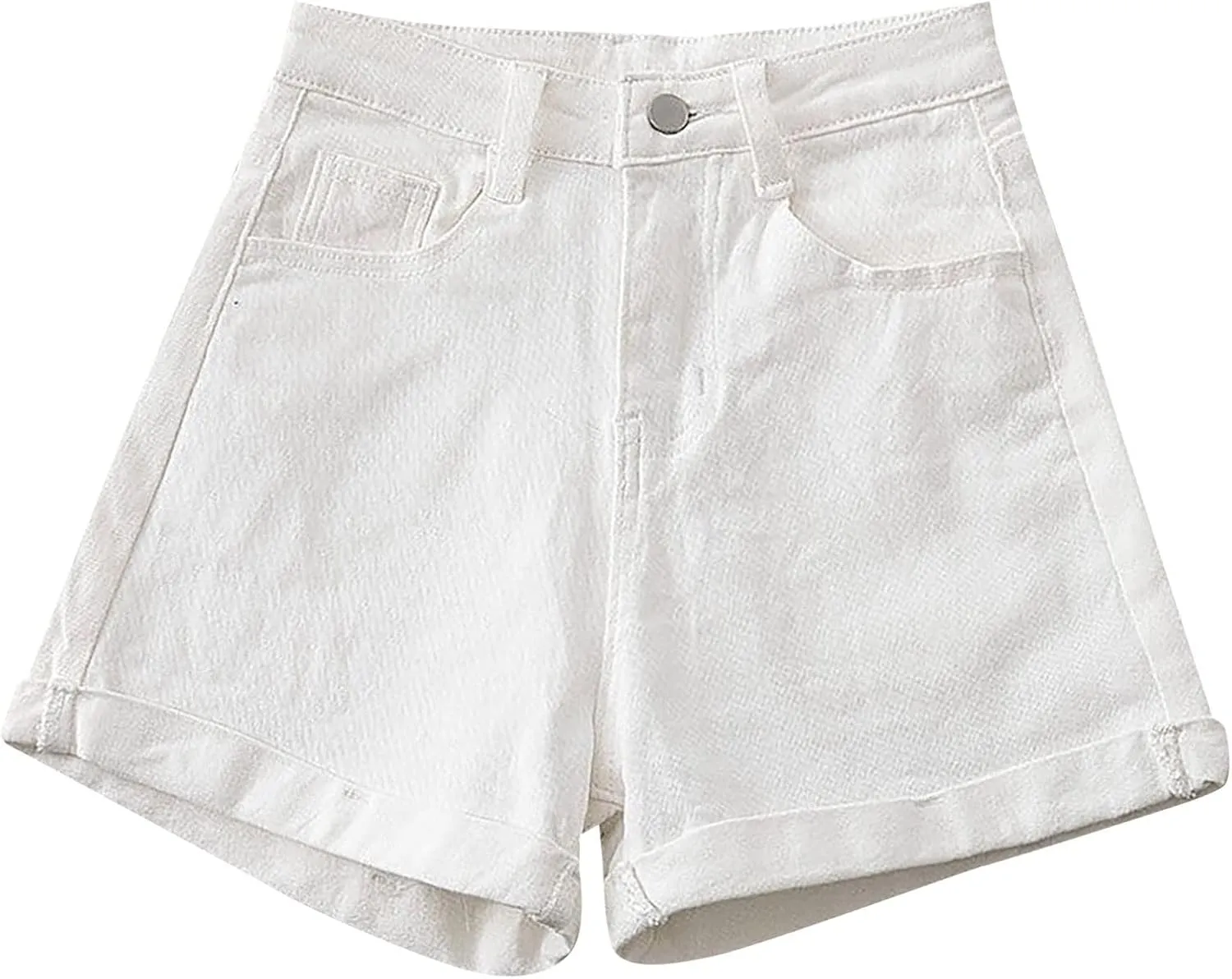 Women's Denim Shorts High Waisted Button Casual Soft Loose with Folded Hem Stretchy Trendy Jeans Shorts