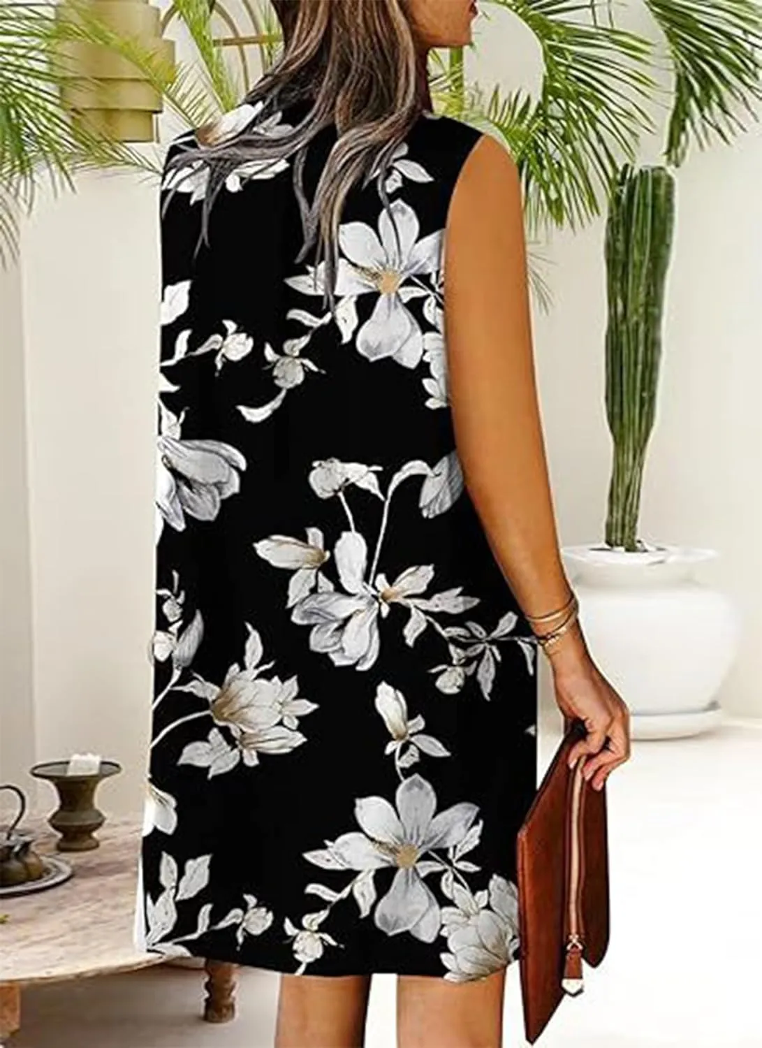 Womens Elegant Floral Print Sleeveless Tank Dresses 2025 Summer Casual V Neck Midi Shift Sundress Vacation Outfits