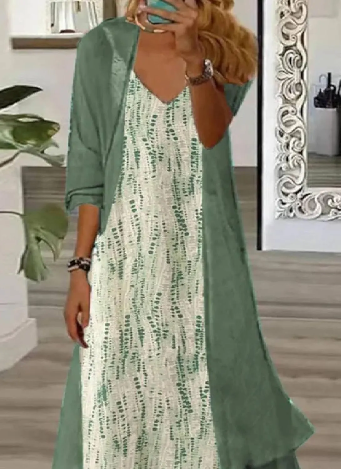 Women's Maxi Dress V-Neck 3/4 Sleeve Shift Floral with Jacket Chic Garden Party 2025 Spring Summer Dress