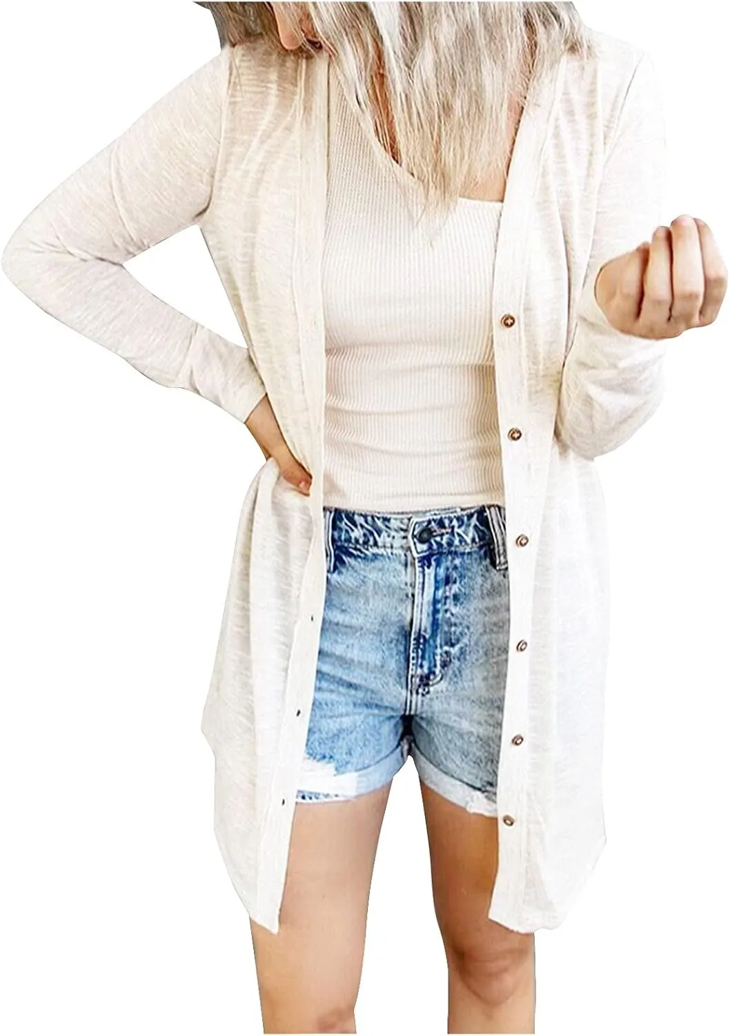 Womens Open Front Lightweight Cardigan Long Sleeve Button Down Loose Outwear Soft Drape Open Front Fall Clothes S-2XL