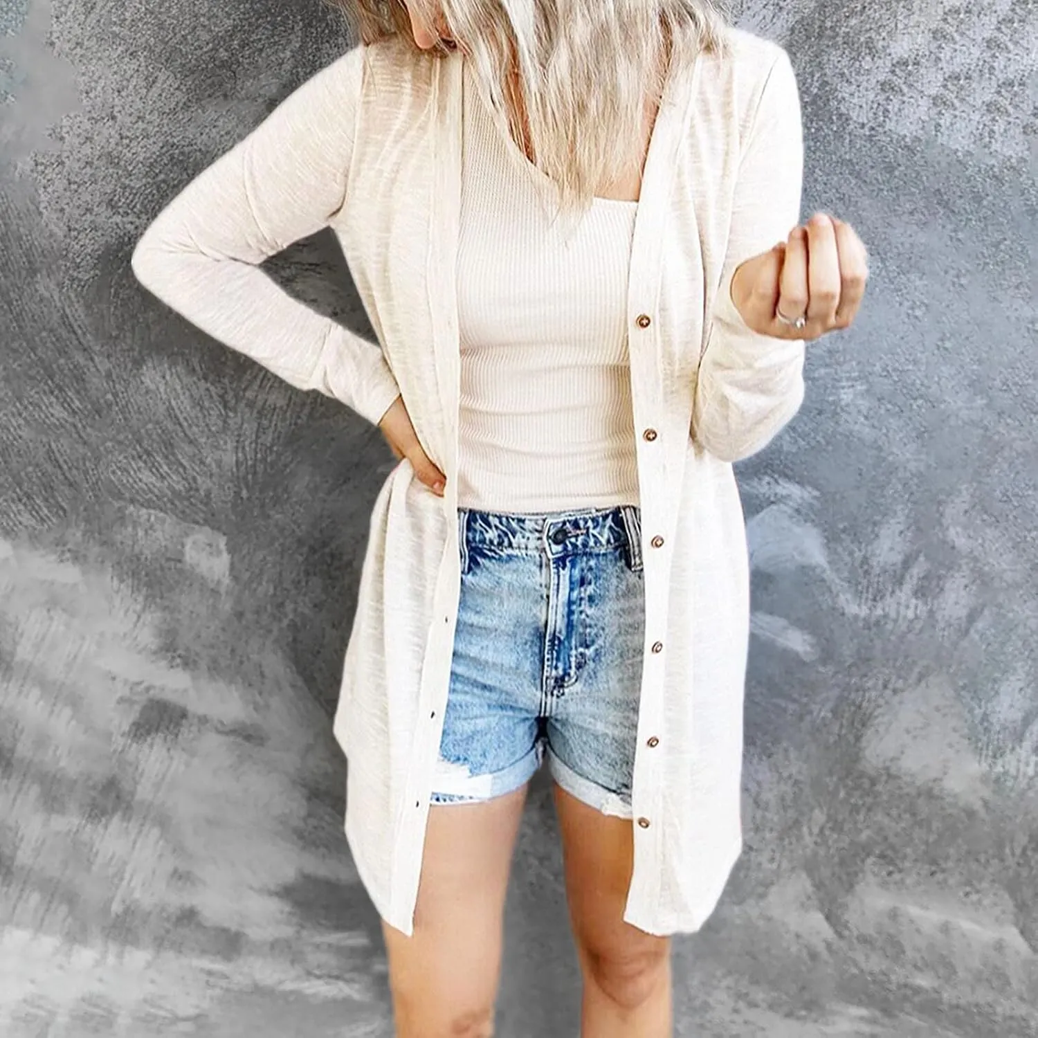 Womens Open Front Lightweight Cardigan Long Sleeve Button Down Loose Outwear Soft Drape Open Front Fall Clothes S-2XL