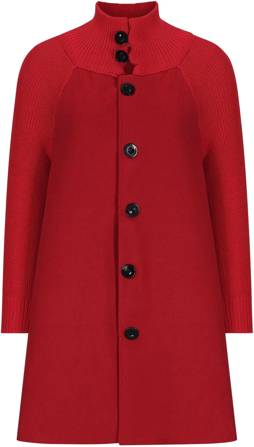 Women's Oversized Loose Long Length Button Coat, Fashion Soft Comfy Woolen Blend Casual Jackets Mock Neck Pea Coat
