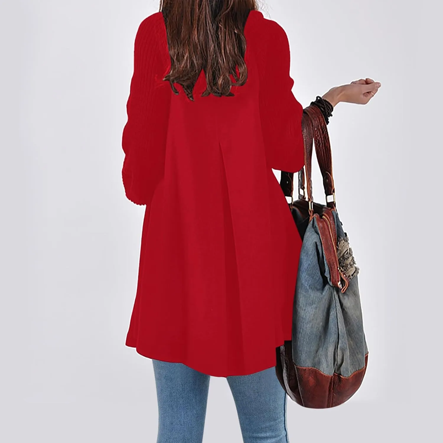 Women's Oversized Loose Long Length Button Coat, Fashion Soft Comfy Woolen Blend Casual Jackets Mock Neck Pea Coat