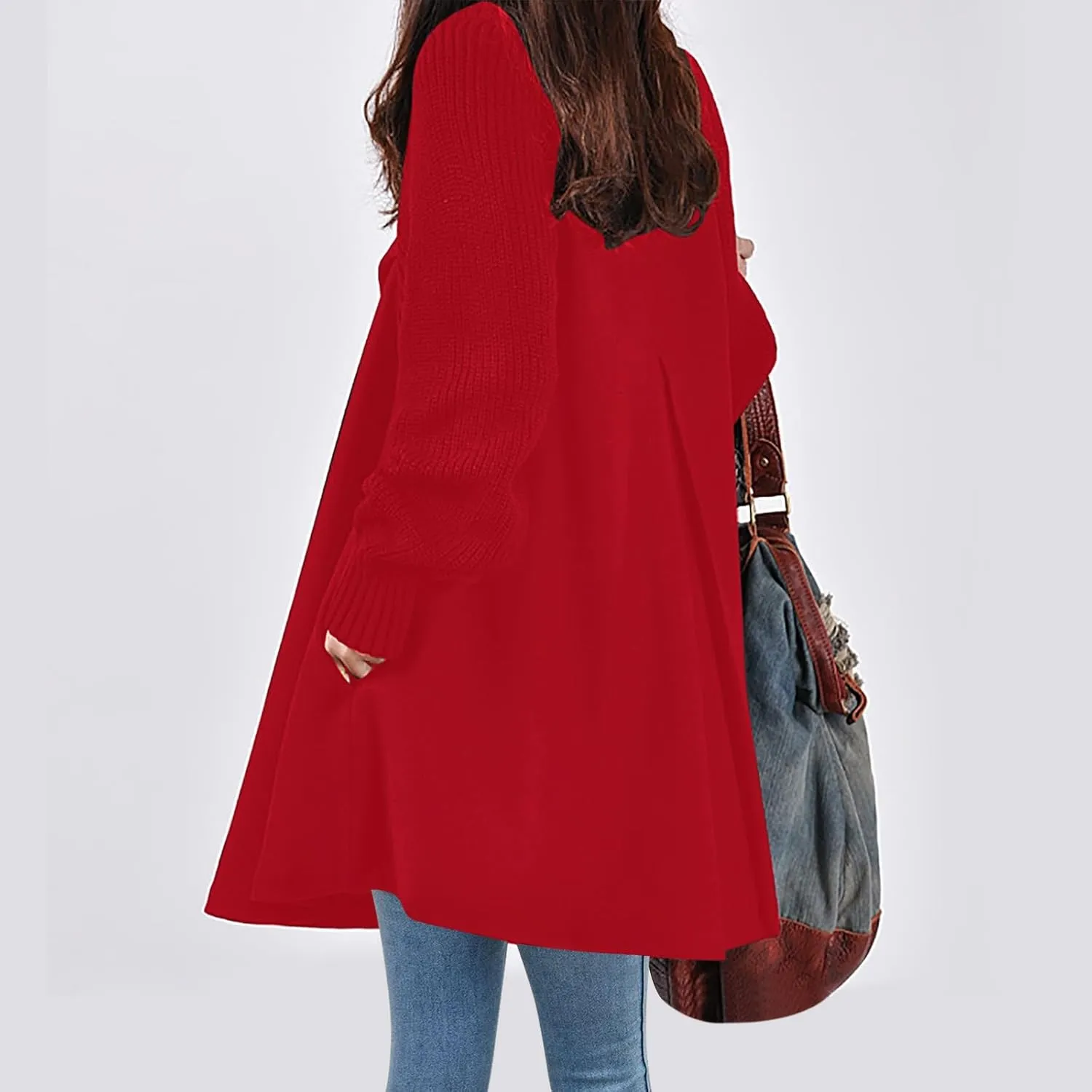 Women's Oversized Loose Long Length Button Coat, Fashion Soft Comfy Woolen Blend Casual Jackets Mock Neck Pea Coat