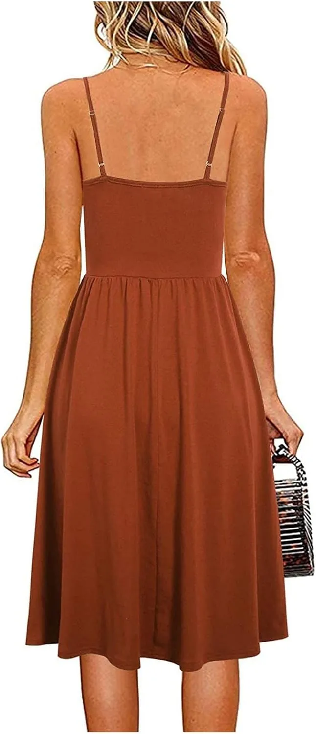 Womens Spaghetti Strap Summer Sundresses Casual Beach Vacation Dresses Wedding Guest Sun Dress Trendy 2025 Clothing
