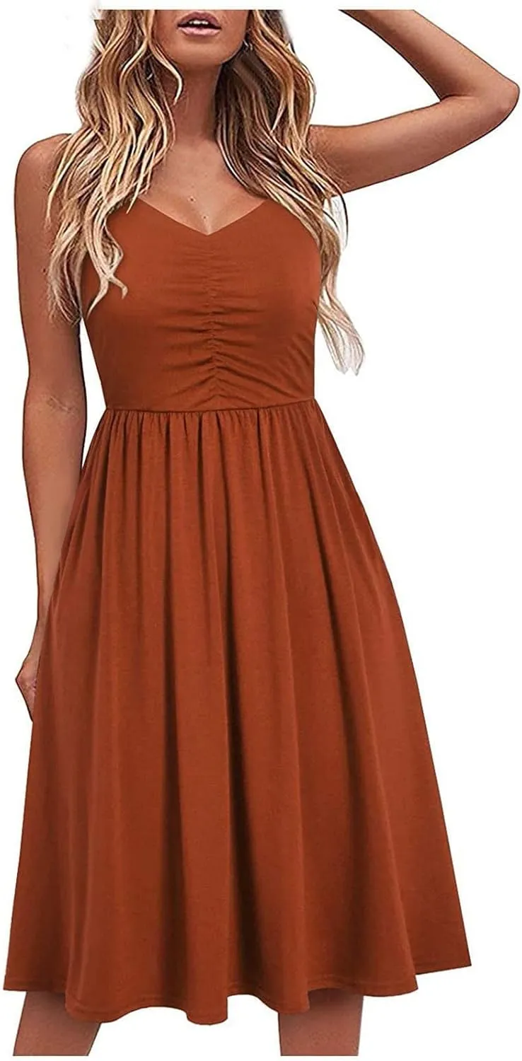 Womens Spaghetti Strap Summer Sundresses Casual Beach Vacation Dresses Wedding Guest Sun Dress Trendy 2025 Clothing